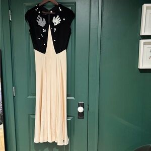 Geoffrey Beene Tan and Black Embellished Tiered Maxi Dress